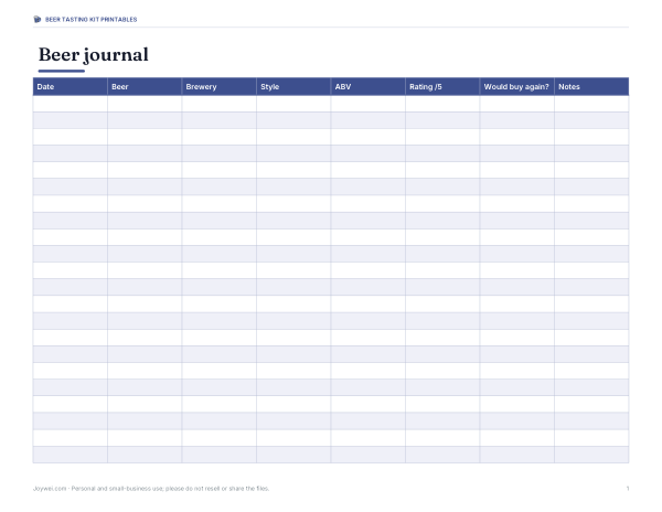 Preview of Printable Beer Journal
